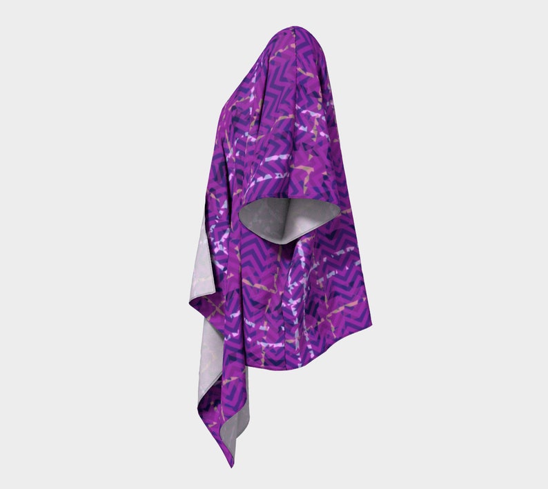 Draped kimono purple-pink flowing jacket beach jacket Not Your Typical Plaid cardigan leggings tunic tie in front top