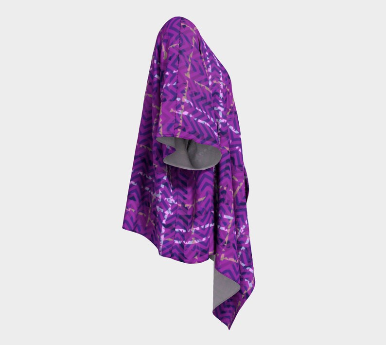 Draped kimono purple-pink flowing jacket beach jacket Not Your Typical Plaid cardigan leggings tunic tie in front top