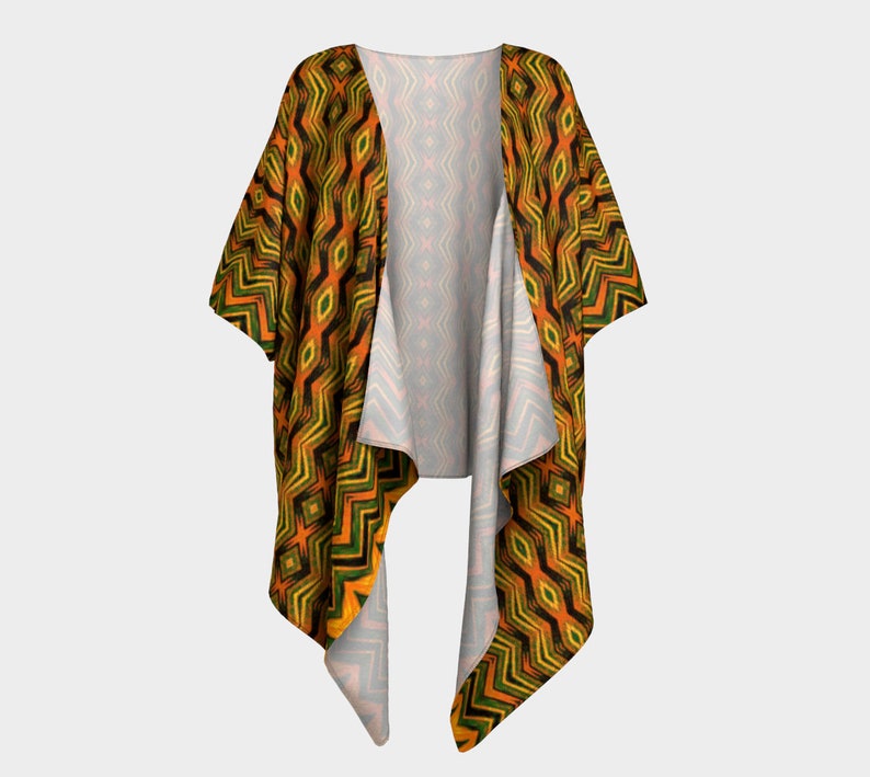 loose fit jacket cardigan Draped kimono African jungle print tribal look orange Jungle Jive flowing jacket brown olive