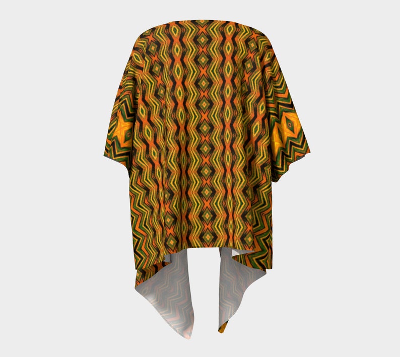 loose fit jacket cardigan Draped kimono African jungle print tribal look orange Jungle Jive flowing jacket brown olive