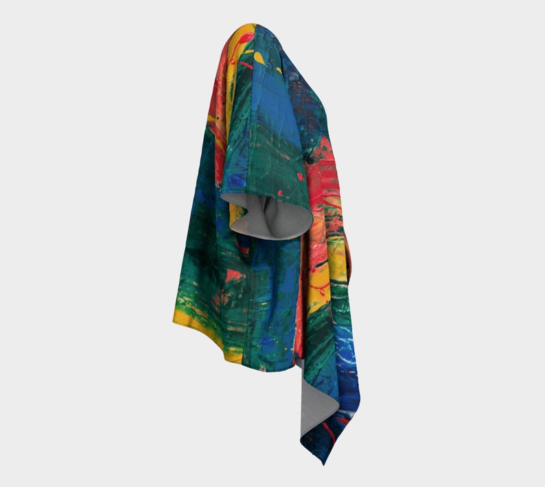 cardigan flowing jacket Painterly leggings tunic Draped kimono abstract design beach cover-up jacket colorful