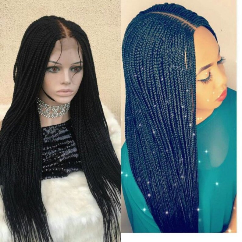 Handmade Neatly Done Tribal Cornrow Closure Braided Wig Medium Sized Braids 40 Inches Long