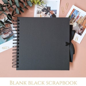 Blank Scrapbook, Black 8x8 inches, Black 12x12 inches, Spiral Bound Scrapbook, Scrapbook With Ribbon, DIY Scrapbook, Blank Photo Album