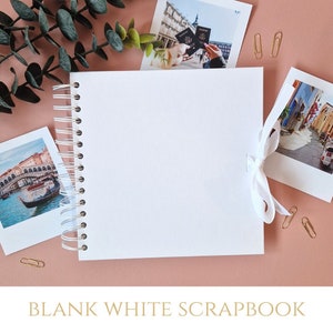 Blank Scrapbook, White 8x8 inches, White 12x12 inches, Spiral Bound Scrapbook, Scrapbook With Ribbon, DIY Scrapbook, Blank Photo Album