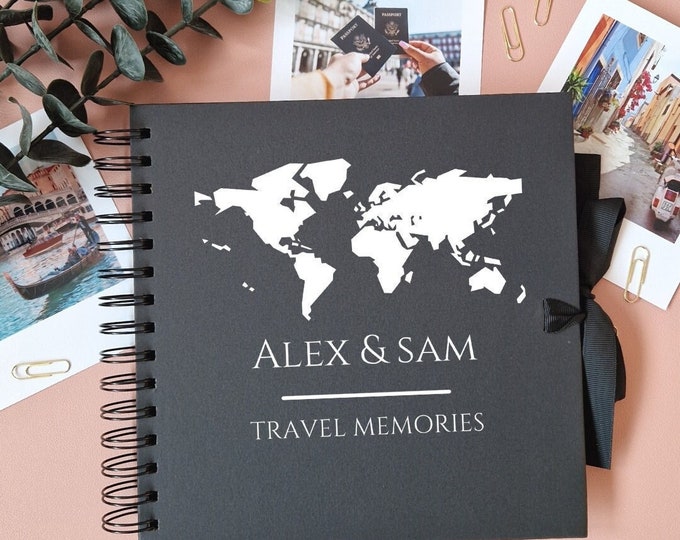 Travel Scrapbook, Personalised Couples Travel Journal, World Travel Album, Travel Memory Book, Adventure Book, Travel Gift, Gift For Couples