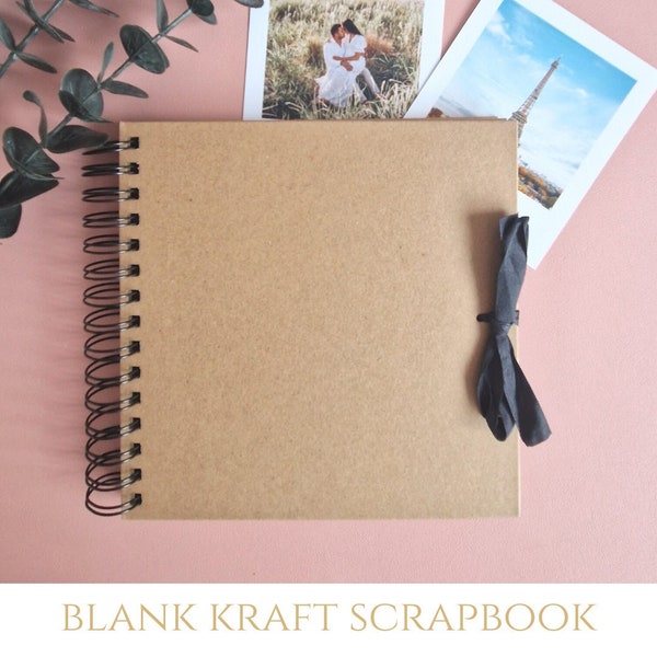 Blank Scrapbook Brown, Kraft 8x8 inches, Kraft 12x12 inches, Spiral Bound Scrapbook, Scrapbook With Ribbon, DIY Scrapbook, Blank Photo Album