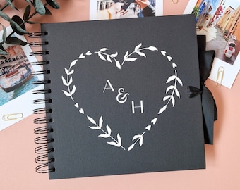 Personalised Couples Scrapbook, Heart Initials Design, Memory Scrapbook Album For Photos and Memories
