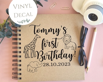 Personalised First Birthday DIY Scrapbook Vinyl Decal, Jungle Safari Theme, DIY Birthday Guest Book, Birthday Gift, Any Age, Birthday Book