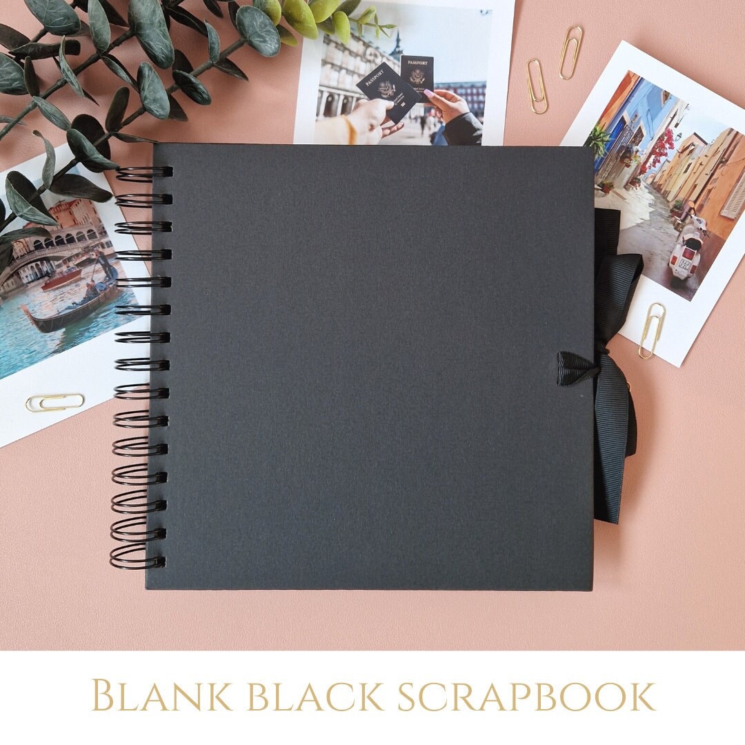 Blank Scrapbook, Black 8x8 Inches, Black 12x12 Inches, Spiral Bound  Scrapbook, Scrapbook With Ribbon, DIY Scrapbook, Blank Photo Album 