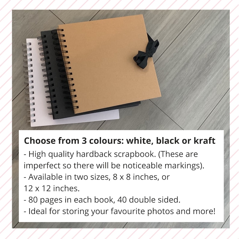 Peut inclure: Trois albums reli&eacute;s en carton, en blanc, noir et kraft. Chaque album contient 80 pages, 40 recto verso, et est disponible en deux tailles : 20,3 x 20,3 cm ou 30,5 x 30,5 cm.