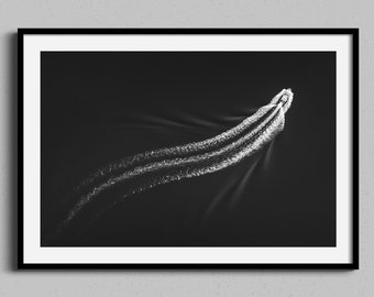 Sailboat Wall Art | Boat Wake Photography Print | Ocean Tropical Artwork | Minimal Photo | Black and White Photograph | Coastal Home Decor