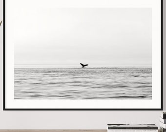 Opere d'arte di balene, arte murale di megattere, stampa fotografica dell'Alaska, fotografia artistica in bianco e nero, arredamento per la casa costiero, foto di vita marina nell'oceano