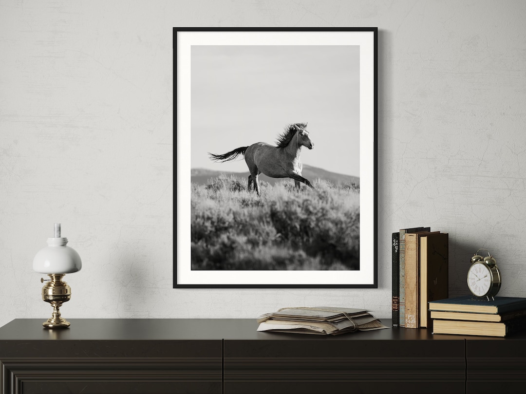 Horse Black and White Wall Art, Wild West Photography Print, Running ...