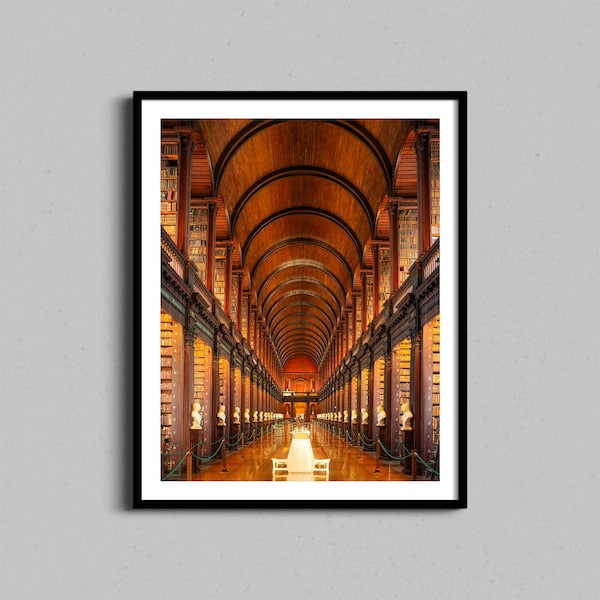 Irish Library Wall Art, Dublin Ireland Home Decor Print, Trinity College Framed Photography Print, Gift for Him, Office or Cigar Room Photo