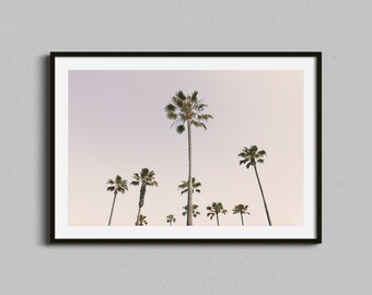 Arte mural con palmeras, obras de arte de la playa de California, decoración costera para el hogar, fotografía enmarcada grande, estilo de vida en el océano tropical, fotografía minimalista de bellas artes