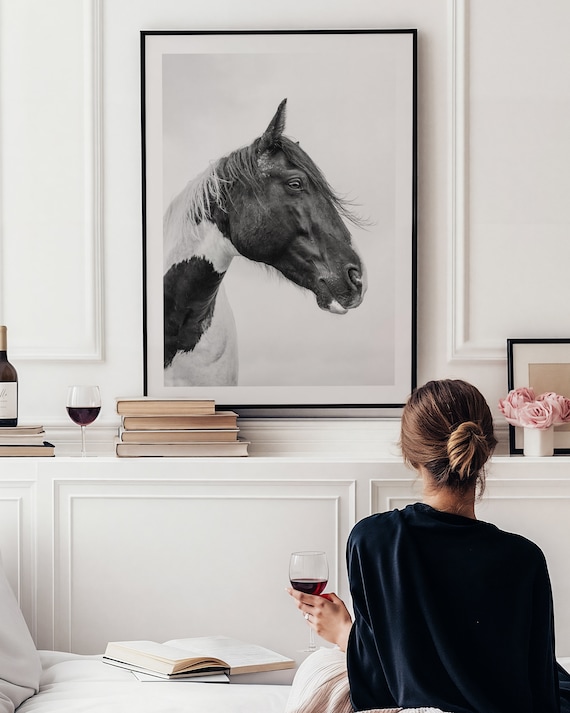 Horse Wall Art, Equestrian Fine Art, Ranch Photo Minimal Print, Western Artwork, Black and White Photograph, Cowboy Farmhouse Home Decor