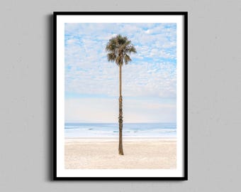 Arte mural con palmeras / Póster fotográfico de arte tropical / Decoración bohemia costera para el hogar / Impresión de palmeras / Playa de arena blanca de California / Fotografía del océano