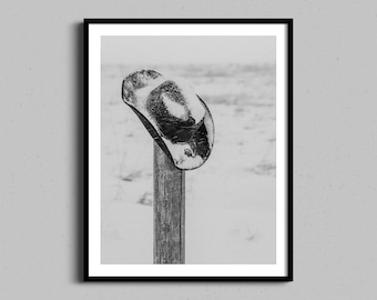 Cowboy Hat Photo Print | Western Wall Art | Ranching Photograph | Winter Fine Artwork | Snowy Photography, Southwestern Farmhouse Home Decor