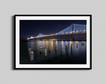 San Francisco Bay Bridge Print | San Francisco Wall Art Photo | California City Artwork | Bay Area Photography | Oakland Artwork | Night Art