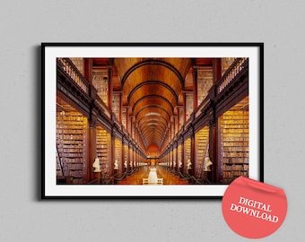 Ireland Trinity Library Digital Download Photograph, Irish Printable Wall Art, Historic Dublin College, Book of Kells Cigar Room Photo
