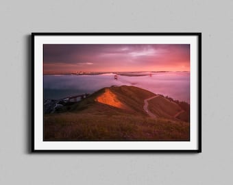 San Francisco Wall Art | Golden Gate Bridge Photography Print | Foggy Bay Area Photo, California City Artwork, Travel Home Decor, Sunset Art