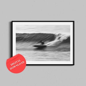 Surfer Digital Download | Surfboard Black and White Printable File | California Coastal Wall Art | Abstract Photo Print | Ocean Artwork