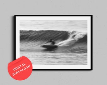 Surfer Digital Download | Surfboard Black and White Printable File | California Coastal Wall Art | Abstract Photo Print | Ocean Artwork