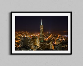 San Francisco Photo Print | Cityscape Photograph | Pyramid Building Skyline Photo | California City Lights Artwork | Travel Home Decor