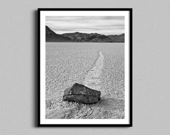 Death Valley Black and White Wall Art, Desert Sailing Stones Home Decor Framed Photography Print, Rustic Man Cave Photo or Father's Day Gift