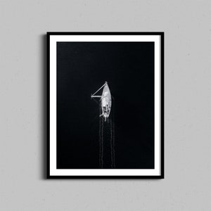 Sailboat Digital Download Black and White Wall Art, Aerial Sailing Lifestyle Photography, Printable Coastal Home Decor, Housewarming Gift