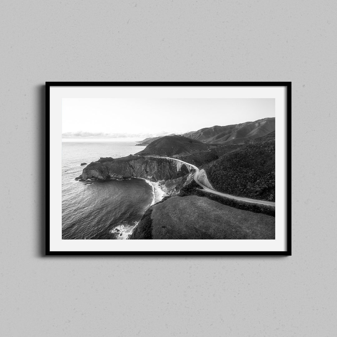 Big Sur Framed Wall Art Black and White, Bixby Bridge Beach and Ocean ...