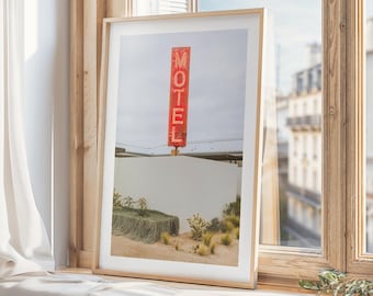 Insegna al neon del motel / Opera d'arte di Marfa Texas / Foto d'epoca / Stampa di arredamento per la casa Boho Chic / Stampa artistica retrò del deserto / Insegna dell'hotel Western