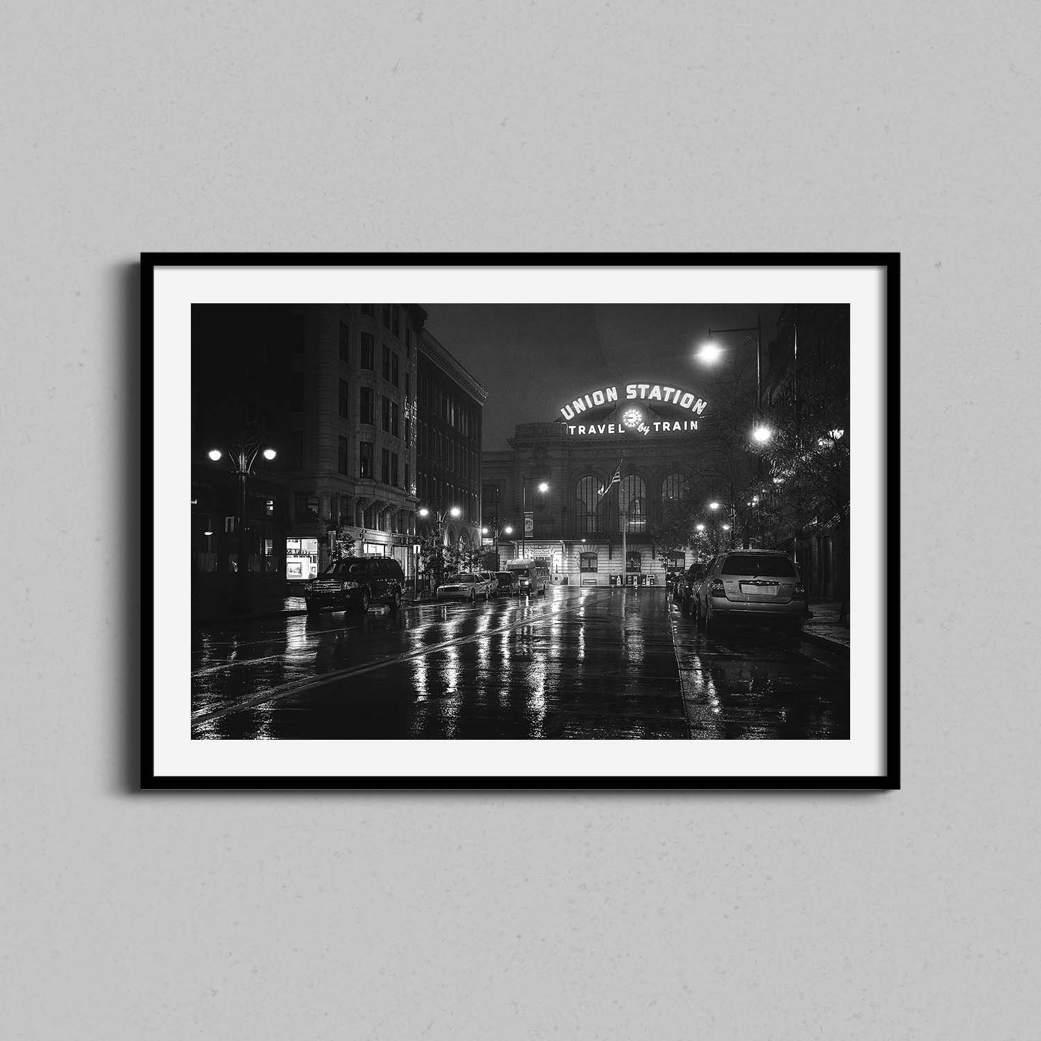 Denver Train Station gerahmte Wandkunst, Colorado Schwarzweiß-Fotografie, Vintage Wohndekor, Über dem Bett oder Kamin Fotokunstwerk