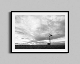 West Texas Windmill Framed Black and White Photo Print, Southwestern Wall Art Home Decor Photography, Desert Cowboy or Anniversary Gift
