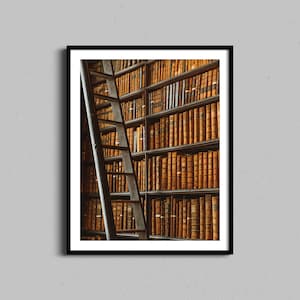 Ireland Library Framed Wall Art, Book of Kells, Irish Books Photography, Vintage Dublin Trinity College Photo Print, Cigar Room Home Decor