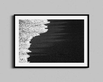 Impresión fotográfica de playa / Olas y océano / Arte mural de paisajes / Fotografía en blanco y negro / Decoración costera para el hogar / Arte abstracto enmarcado con océano