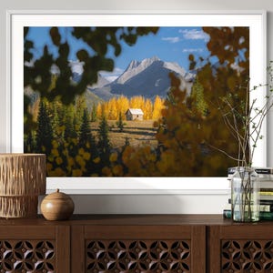 Autumn Cabin Print | Colorado Fall Photography Wall Art, Rocky Mountains Rustic Artwork, Farmhouse Decor, Yellow Aspen Trees Landscape Photo