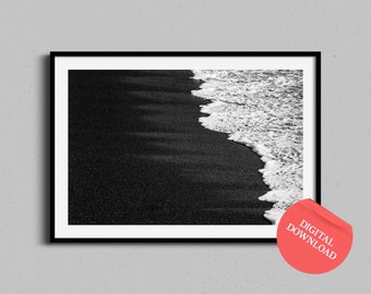 Abstract Beach Digital Download, Sea Foam Coastal Printable Wall Art, Ocean Waves Black and White Photography, Above Bed Photo Home Decor