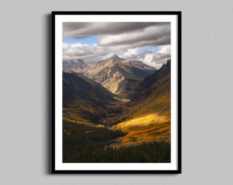 Autumn Mountains Wall Art | Yellow Fall Aspen Trees | Landscape Photography Colorado Photo Print | Framed Nature Home Decor for Dads