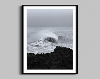 Solo Crashing Wave Framed Wall Art, Surfing Lifestyle Photography, Coastal Ocean Fog Home Decor Photo Print, Anniversary & Housewarming Gift