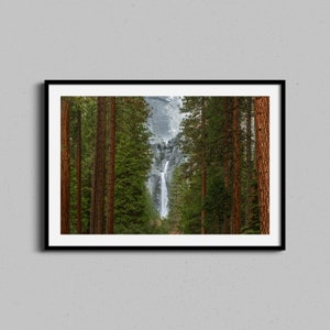 Yosemite Falls Framed Photo Wall Art, California Waterfall Home Decor Photography Prints, Forest Landscape Nature Photo, Above Bed Artwork