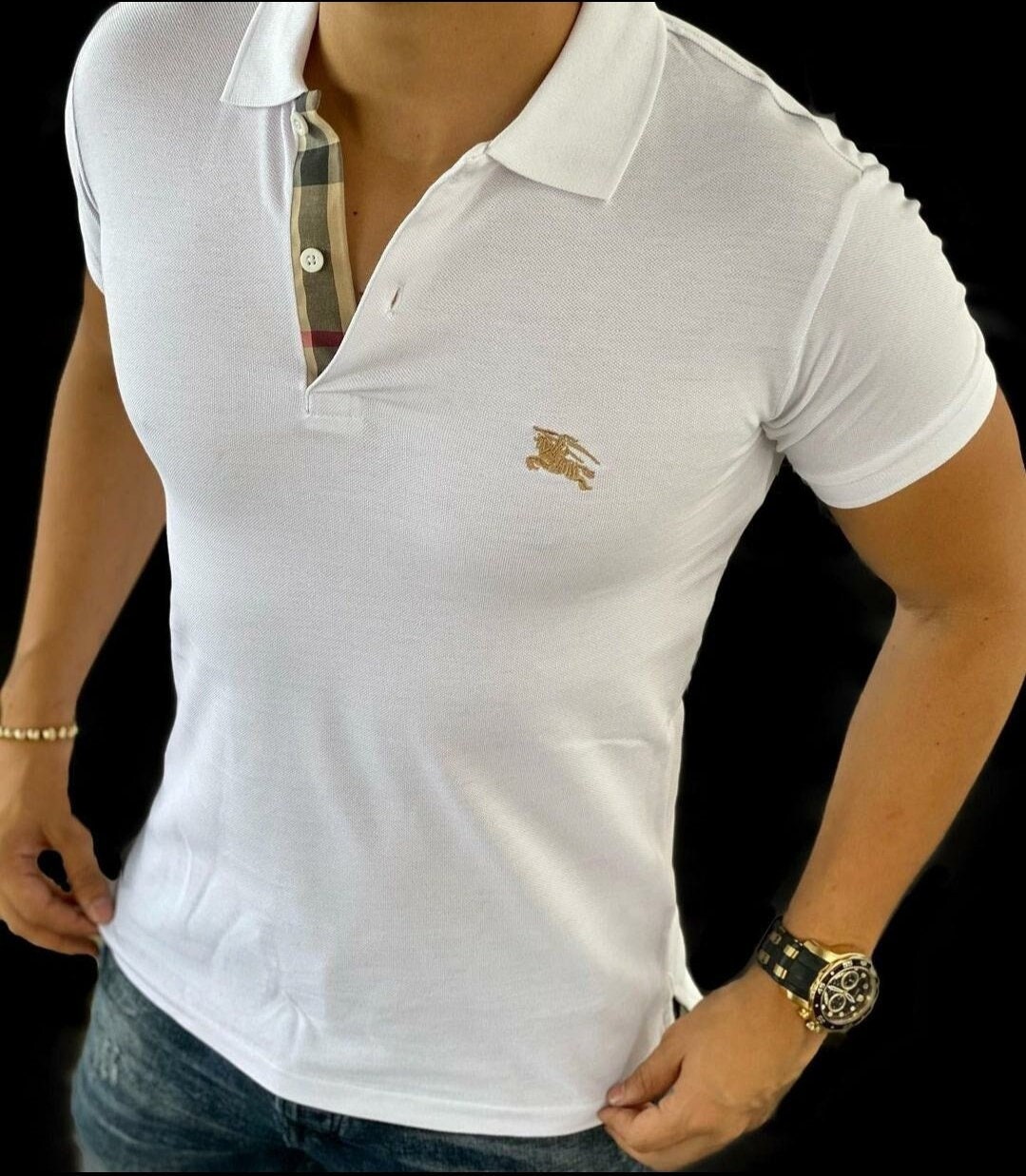 Mens white burberry hot sale polo