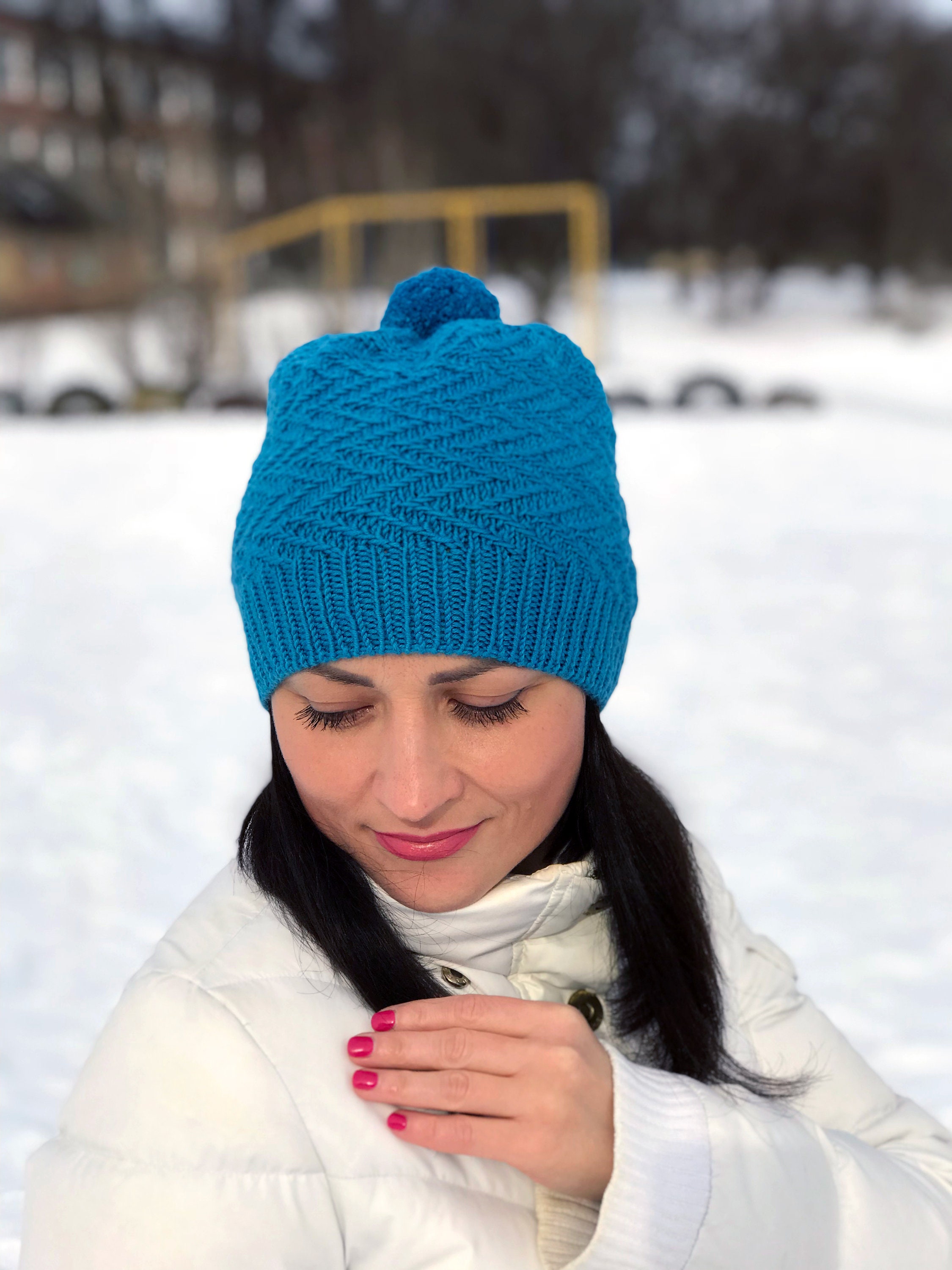 Knitted hat handmade hats wool hat women's blue hat Etsy