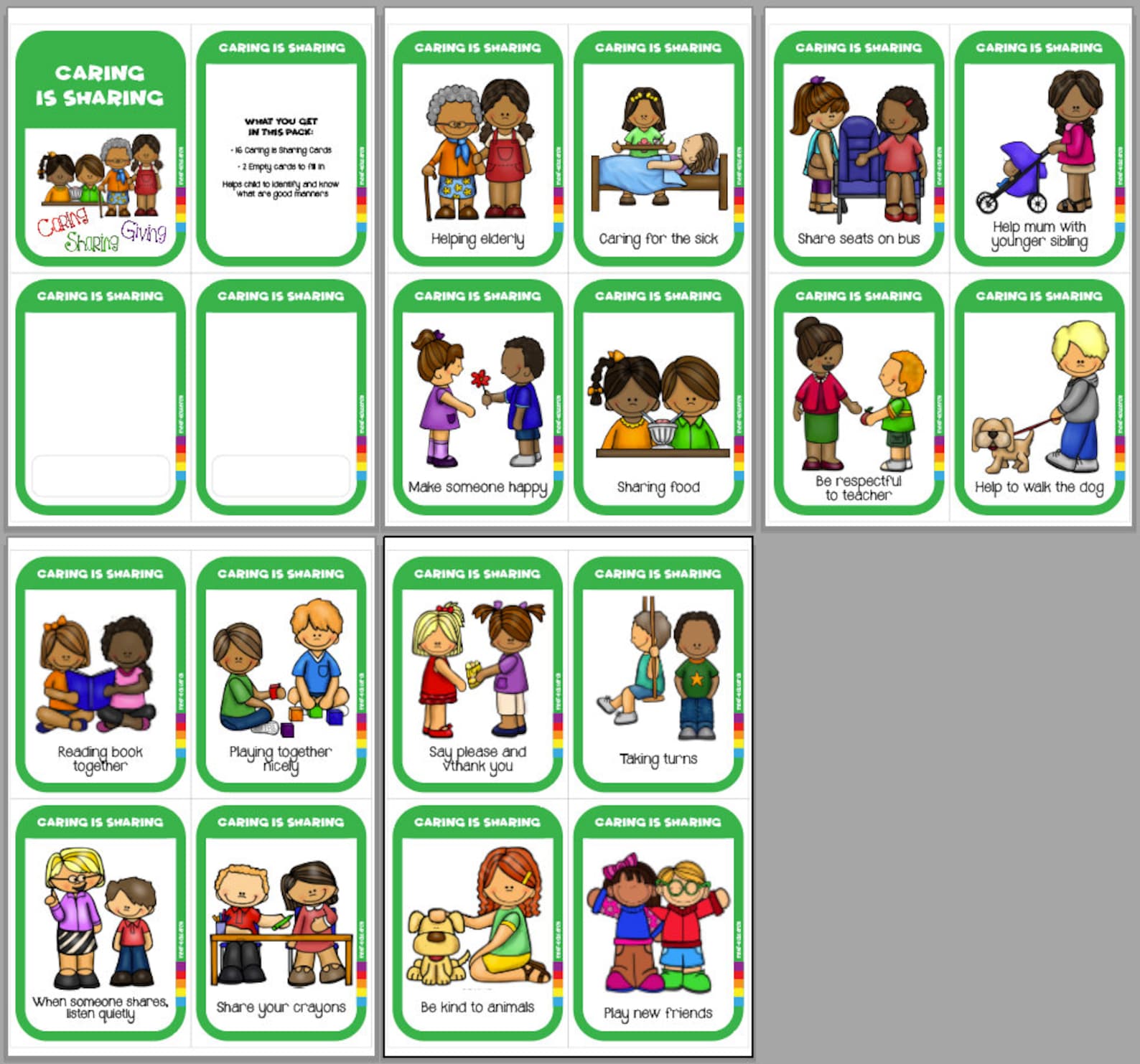Caring Is Sharing Flash Cards Etsy