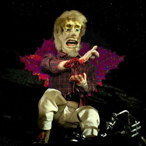 May include: A horror movie poster with a man with a bloody arm and the title "Bad Thoughts" in red text. The poster also includes the text "No. 2" and the word "Masqueffex" in red text.