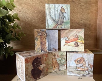 Beatrix Potter storybook building blocks | set of 3 | repurposed books | nursery decor | baby shower | photo prop