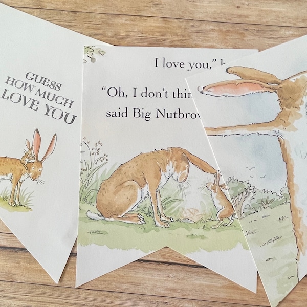 Guess How Much I Love You storybook page banner | upcycled book | Nutbrown Hare | nursery | bunting | garland | baby shower