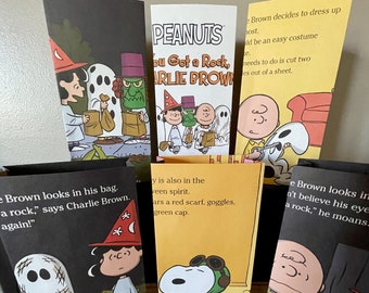 Storybook bags | You Got a Rock, Charlie Brown treat bags | set of 8 | repurposed books | Peanuts Halloween party