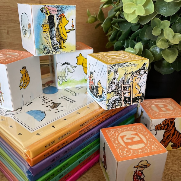 Classic Pooh storybook building blocks | set of 3 | repurposed Pooh books | nursery decor | baby shower | photo prop