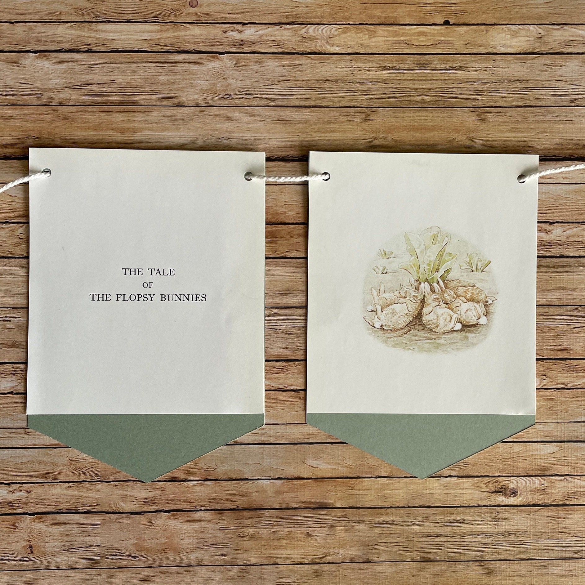 The Flopsy Bunnies storybook page banner repurposed Beatrix Potter books nursery bunting baby shower garland reading corner